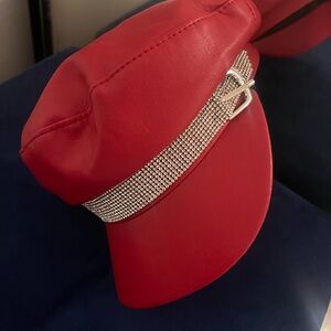 Red Rhinestone Embellished Cap